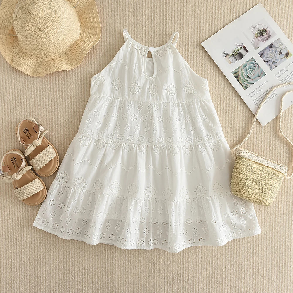 Girl Summer New Fashion Cute Solid A-Line Slip Dress 1 Pc Children Daily Casual Party Clothes 2-7 Years
