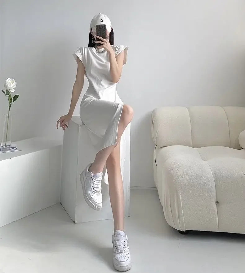 White Dresses for Women 2025 Woman Dress Clothes Midi X New in Chic and Elegant Pretty Cheap Casual Y2k Outfits Harajuku Cotton