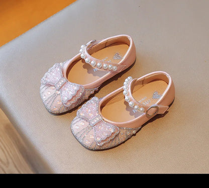 Children's Leather Shoes Bling Sequins Bowknot Princess Shoes for Girls Sweet Chic Kids Causal Wedding Shoes Shallow Versatile