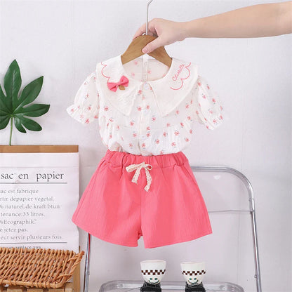 Summer Fashion Baby Clothes Suit Children Short Sleeved Flower Shirt Shorts 2Pcs/Sets Kids Girls Clothing Infant Casual Costume