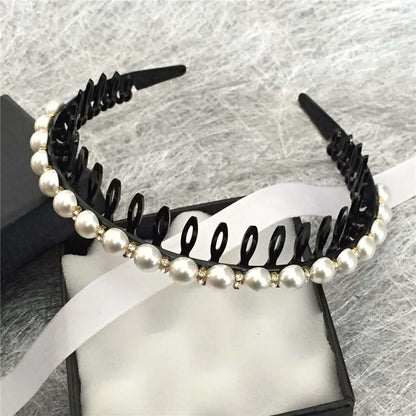 Wild Girls  Non-slip Rhinestone Toothed Pearl Headband Hair Band Hair Accessories Wash Face Hair Hoop