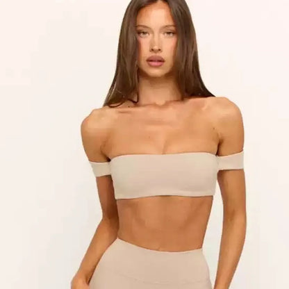 PMWRUN Women's Off - the - Shoulder Yoga Crop Top with High Waist Leggings Set, Stretchy and Breathable for Gym & Workout