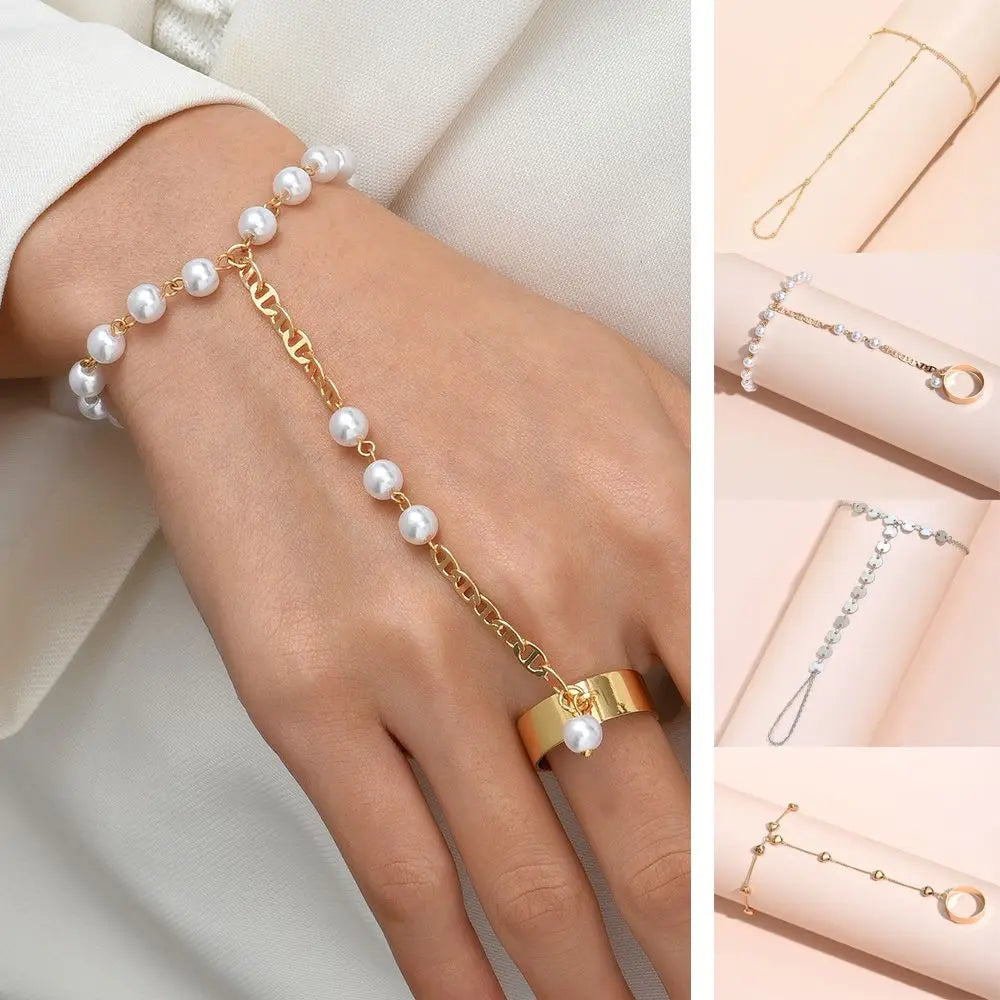 Jewelry for Women Girls Hand Accessories Layered Wrist Chain Finger Ring Bracelet Linked Finger Hand Harness Bangle Slave Chain