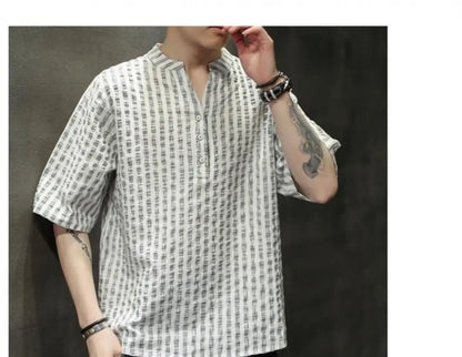 Men's Light Blue Denim Shirt Oversized Short Sleeve Button-Down Casual Top(Available)