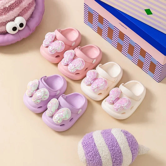 Girls Princess Style Wear Non-Slip Soft-Soled Crcs Fashion Bow Treasure Girls Bow-Toe Shoes