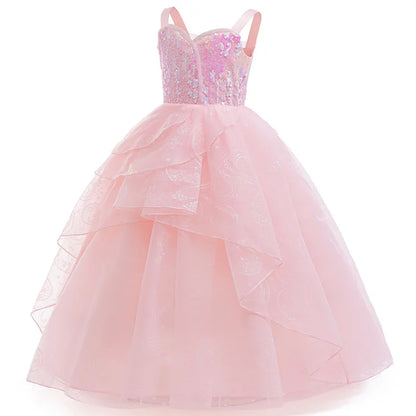 Festive Dress For Girl Fancy Pink Princess Dress Elegant Puffy Girls Wedding Bridesmaid Pageant Party Dress Birthday Ball Gown
