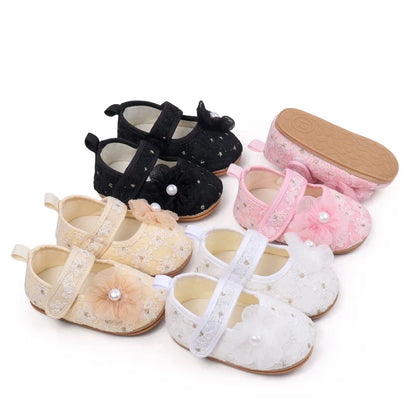 Baby Girls Princess First Walking Toddler Shoes With High Quality Embroidery Design And TPR Sole For 0-18M Baby