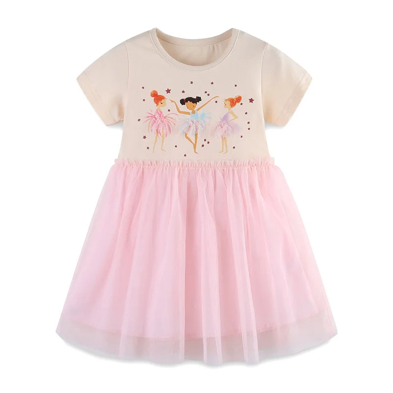 Summer New Design Girls Dress Dancing Girls Embroidery Short Sleeve Kids Vestidos Birthday Party Baby Clothing Wedding Dresses