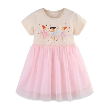 Summer New Design Girls Dress Dancing Girls Embroidery Short Sleeve Kids Vestidos Birthday Party Baby Clothing Wedding Dresses