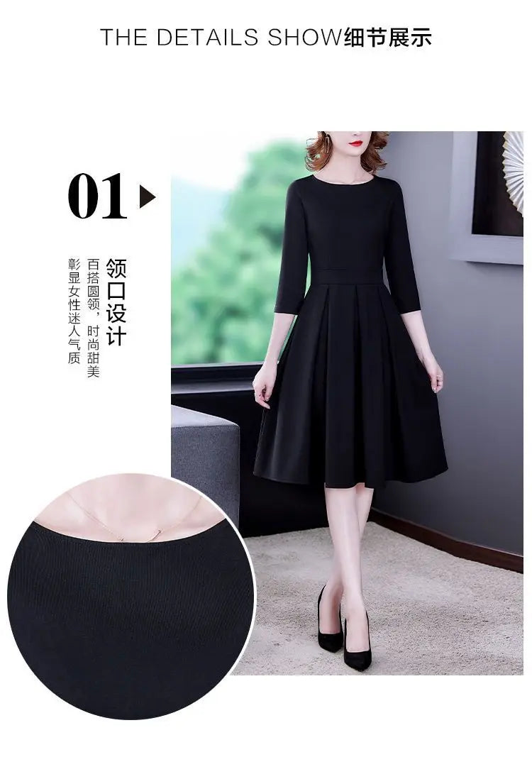Dress Women's Fashion Western Style Spring and Autumn Clothing New Collection Waist Cinching Slimming Small Black Dress