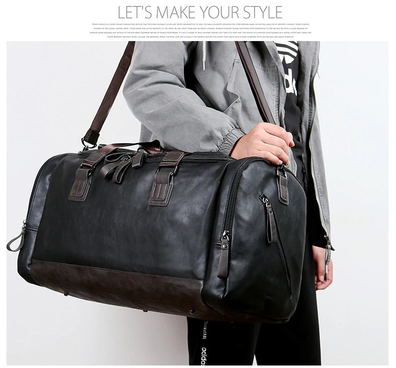 PU Leather Travel Duffel Bag Luggage Weekender Overnight Tote for Men Women Gym Sports Crossbody Carry on Waterproof  Handbags