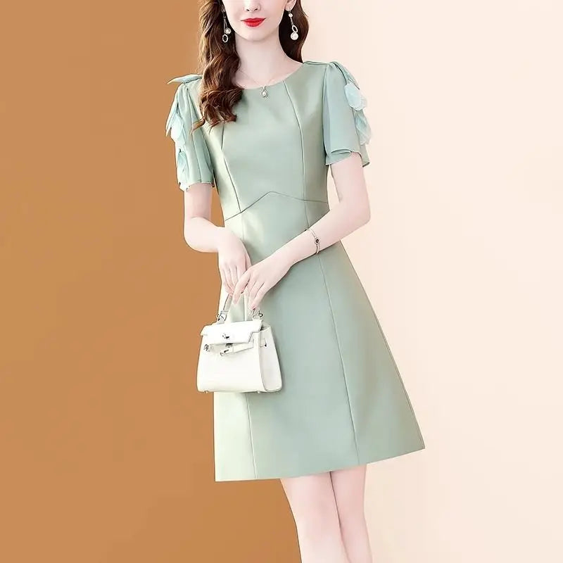 BESTBAFU High Quality Office Lady Elegant Dress Women Short Sleeve Summer A-Line High Waist Party Dresses Mini Vestidos 222P