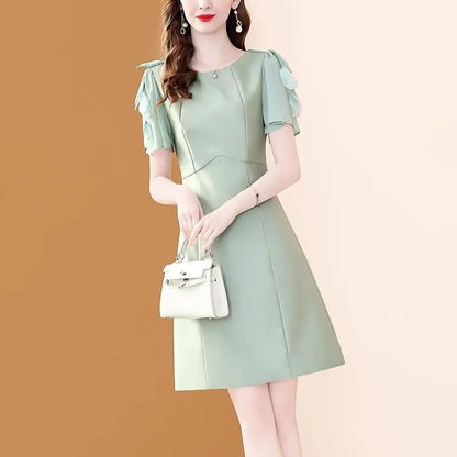 BESTBAFU High Quality Office Lady Elegant Dress Women Short Sleeve Summer A-Line High Waist Party Dresses Mini Vestidos 222P