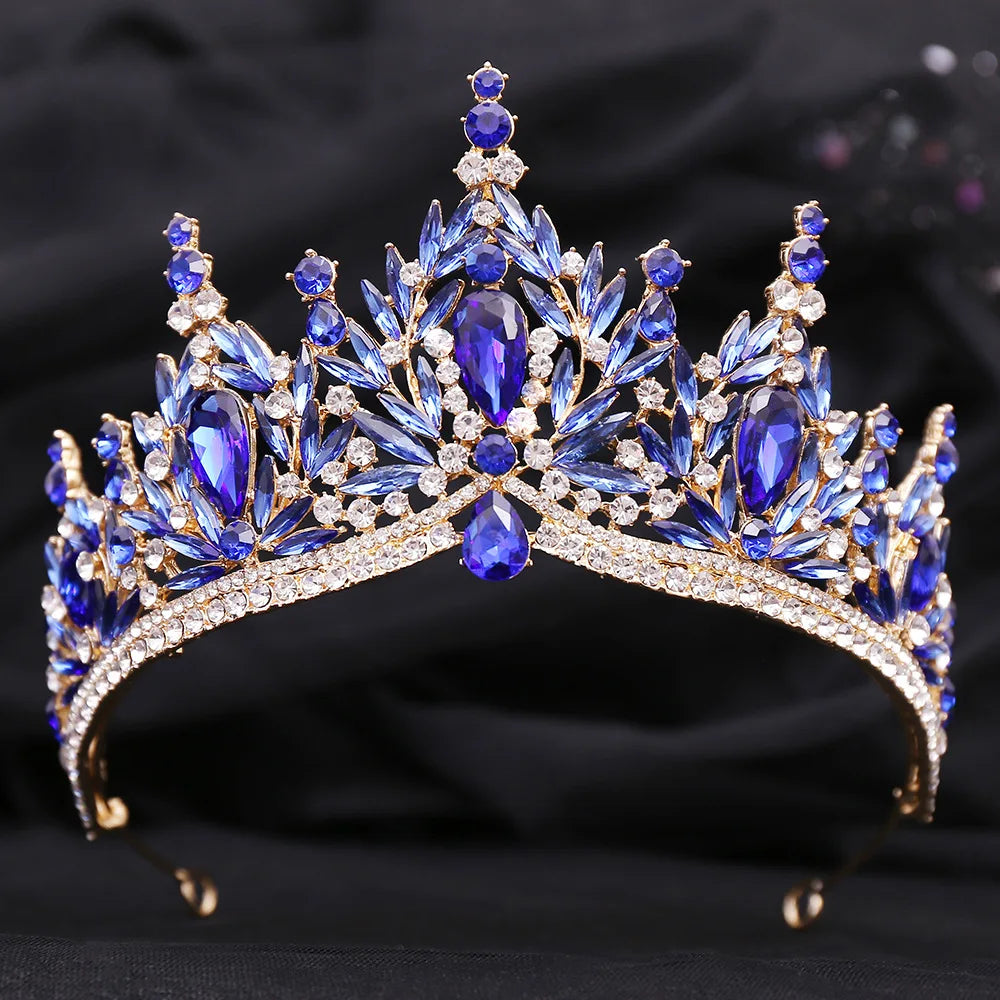 Luxury Big Water Drop Crystal Opal Tiara For Women Girls Wedding Bridal Birthday Party Crown Hair Dress Accessory