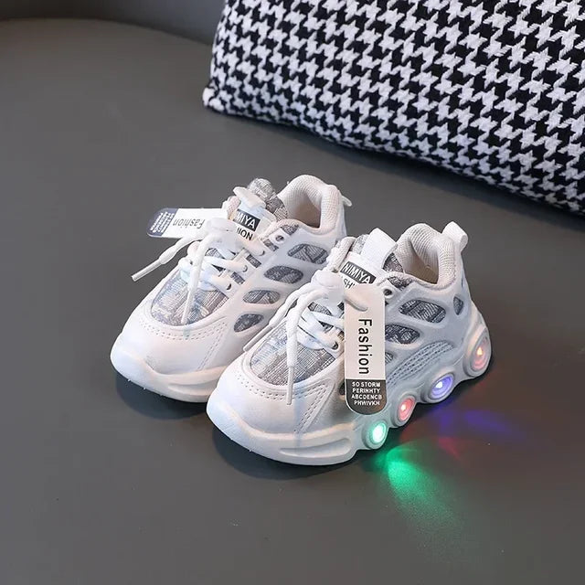 Sneakers Kids Fashion LED Light Shoes Letter Webbing Mesh Boys Shoes (Available)