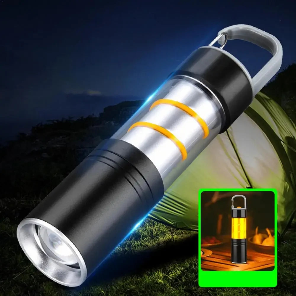 Rechargeable Camping LED Flashlight With Side Light Outdoor Light Powerful Zoomable Flashlight Camping Lantern Atmosphere Light