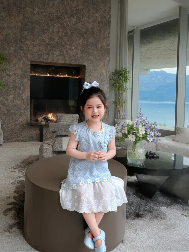 New Children's Fly-sleeved Skirt Summer Dress Girls Princess Dress Girls Vest Skirt (Available)