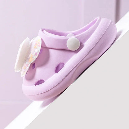 Girls Princess Style Wear Non-Slip Soft-Soled Crcs Fashion Bow Treasure Girls Bow-Toe Shoes
