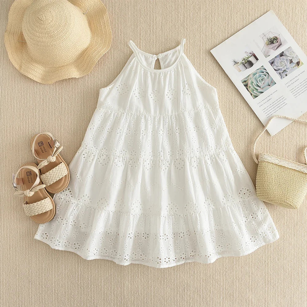 Girl Summer New Fashion Cute Solid A-Line Slip Dress 1 Pc Children Daily Casual Party Clothes 2-7 Years