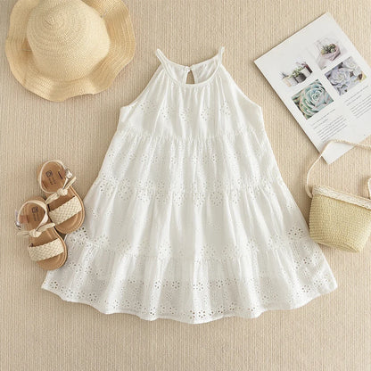 Girl Summer New Fashion Cute Solid A-Line Slip Dress 1 Pc Children Daily Casual Party Clothes 2-7 Years