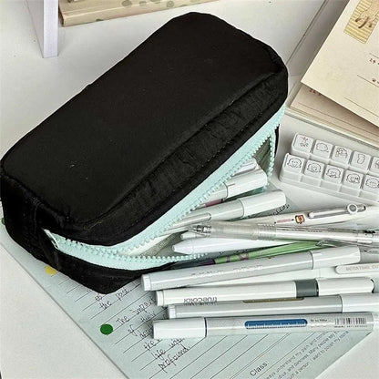 Simplicity Solid Color Pen Bag Zipper Design Large Capacity Pencil Case Portable Stationery Bag Gift