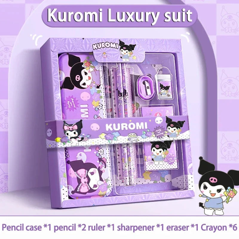Sanrio 12PCS Kuromi Stationery Set Cinnamoroll My Melody Pencils Erasers Rulers Student School Supplies Study Stationery Gifts