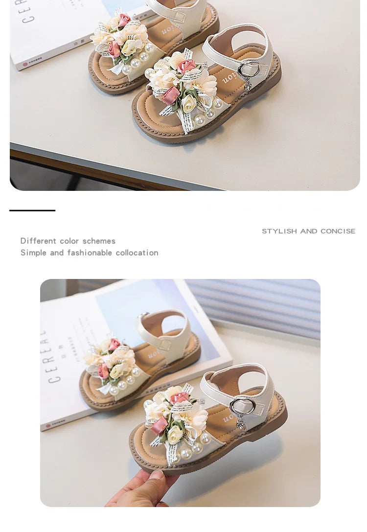 Summer Sandals New Fashion Simple Girl Shoe Flower Versatile Lightweight Flat Kid Shoes Anti Slip Comfort Soft Princess Shoes (Available)