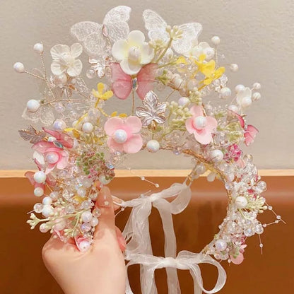 Butterfly Fairy Hair Hoop Beads Simulation Flower Flower Headdress Hair Ornaments Adjustable Wreath Headband