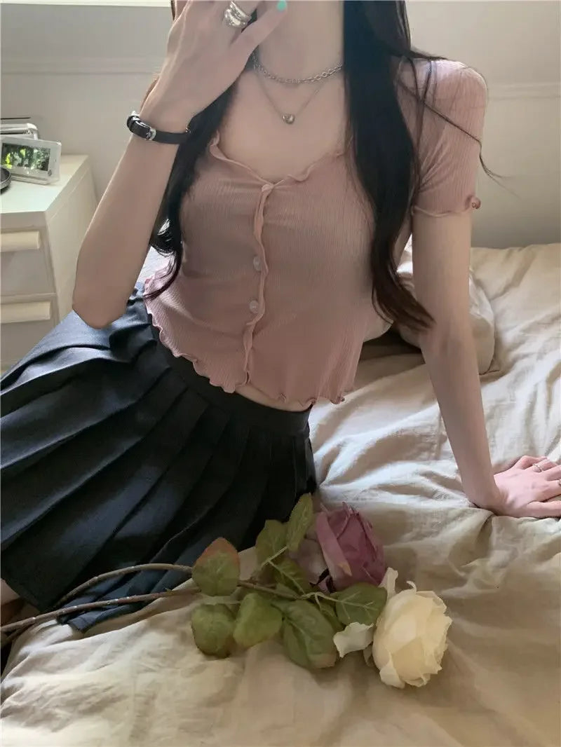 T-shirts Women Solid Leisure Summer V-neck Elegant Comfortable Simple Edible Tree Fungus Streetwear All-match Sweet Chic Popular