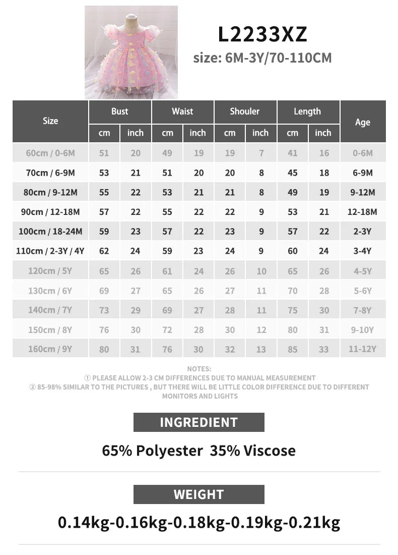 Toddler Girl Party Dress Colorful Gradient 3D Butterfly Prom Gown Girl Bow Lace Birthday Wedding Princess Summer Dresses Evening