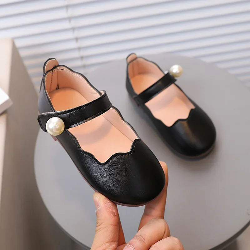 Girls Black Leather Shoes for Wedding Party Back To School Flats Kids Mary Janes Simple Classic Soft Anti-skid Kids Casual Shoes