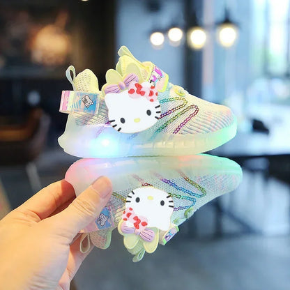 Sanrio children's cartoon hello kitty boys girls non-slip soft Light up casual shoes sports shoes student running shoes LED