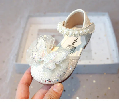 Girls Dress Shoes for Wedding Party Bling Sequins with Rhinestone Butterfly Sweet Princess Chic Kids Flat Shoes Lace Beaded