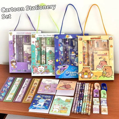 6Pcs/Set Cute Cartoon Capybara Pencil Stationery Set Kawaii Eraser Pencil Sharpener Children Student Stationery Supplies
