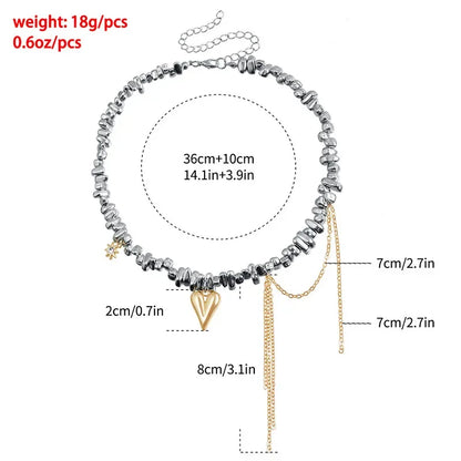 Women Trendy Love Tassel Pendant for Female Irregular Beaded Collarbone Chain Metal Design Fashion Necklace Jewelry Gift