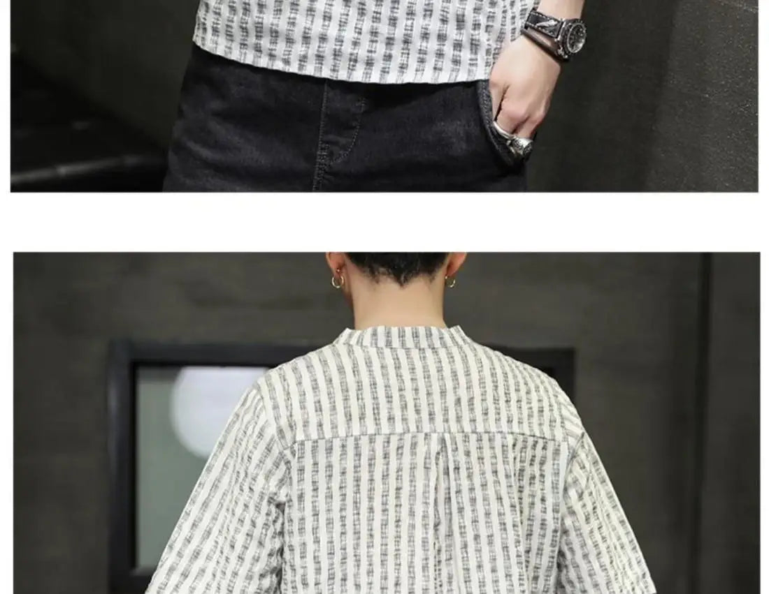 Men's Light Blue Denim Shirt Oversized Short Sleeve Button-Down Casual Top(Available)