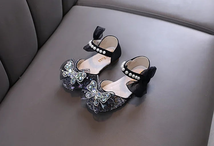 Luxury Girl Shoes Sweet Children's Causal Leather Shoes Fashion Bowtie Kids Versatile Princess Wedding Party Sandals Hook Loop