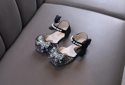 Luxury Girl Shoes Sweet Children's Causal Leather Shoes Fashion Bowtie Kids Versatile Princess Wedding Party Sandals Hook Loop