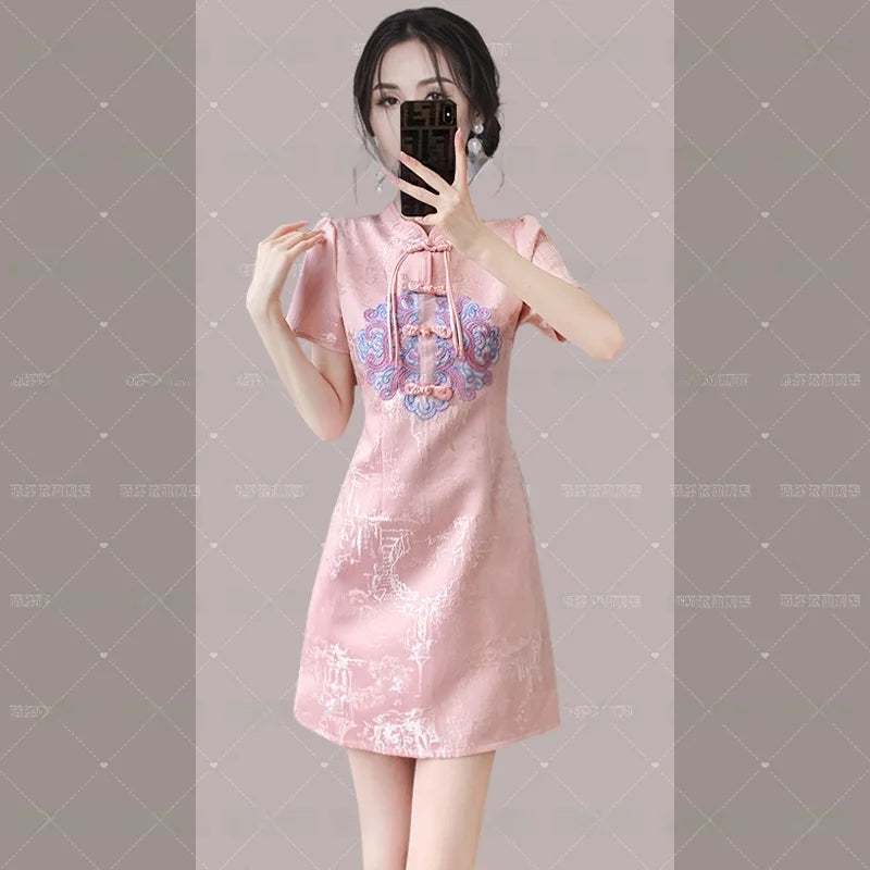 Young Women's Sle  Dr Slimming Waist Design Summer 2024 Faionable Traditional Chinese Costume round Collar ...