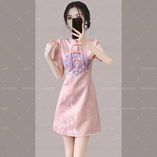 Young Women's Sle  Dr Slimming Waist Design Summer 2024 Faionable Traditional Chinese Costume round Collar ...