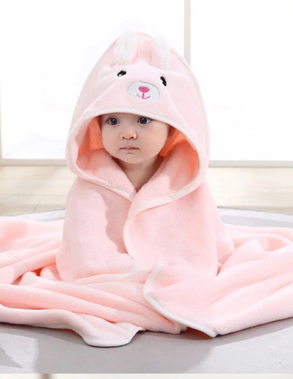 0-3 Years Unisex Baby Bathrobe Flannel Cape Cartoon Boys Girls Hooded Bathrobe Newborn Shower Gift Wrap Swaddling Bath Towel