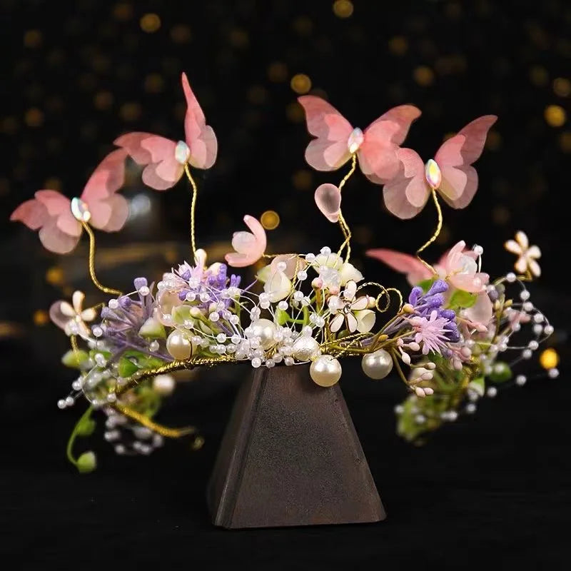 Sweet crowns for bouquets Headband For Kid  Forest Style Hairbands Girl butterfly flower crown Hair Band Flower headpiece
