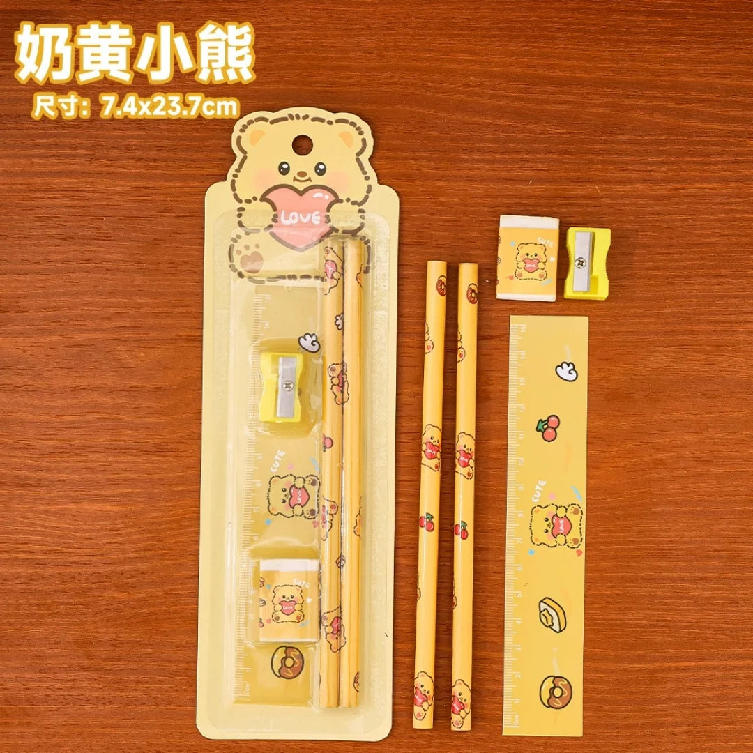 5pcs/Set Christmas Kids Stationery Set Children Pencil Ruler Eraser Sharpener Set School Supplies Gifts Kindergarten Prizes