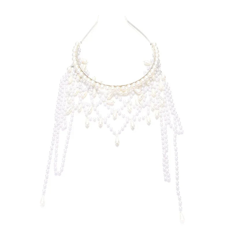 Handmade Imitation Pearls Bridal Hair Chain Elegant Wedding Headpiece Comfortable Headbands For Bride