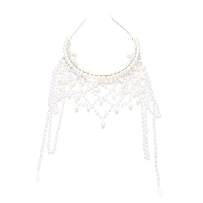 Handmade Imitation Pearls Bridal Hair Chain Elegant Wedding Headpiece Comfortable Headbands For Bride