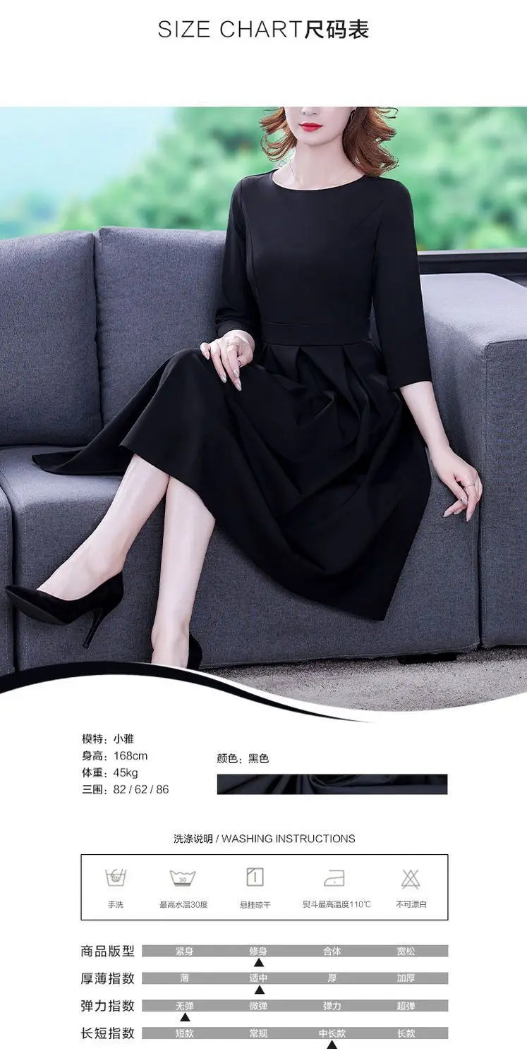 Dress Women's Fashion Western Style Spring and Autumn Clothing New Collection Waist Cinching Slimming Small Black Dress