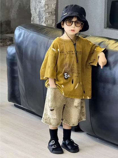 Summer Outfit New Perforated Denim Shorts Children's Clothing