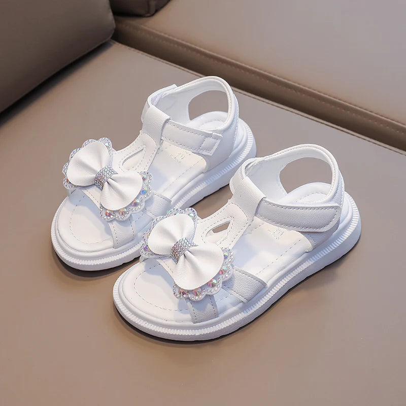 Solid Bow Children's Summer Shoes Cute 2025 Beach Non Slip Sandals For Baby Girls Footwear Soft Infant Kids Fashion Sandals