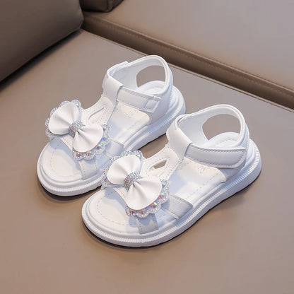 Solid Bow Children's Summer Shoes Cute 2025 Beach Non Slip Sandals For Baby Girls Footwear Soft Infant Kids Fashion Sandals