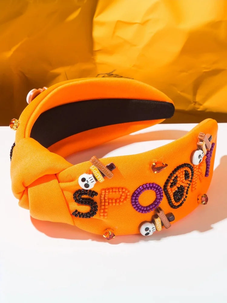 Designer Hair Accessories for Women Featuring Skull, Letters, Diamonds, and Rice Beads, Halloween Styling